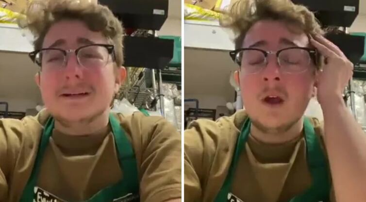 Trabajador de Starbucks rompe en llanto