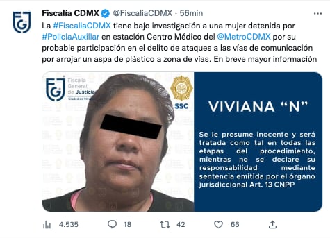 Detienen a mujer por atacar las vías del Metro