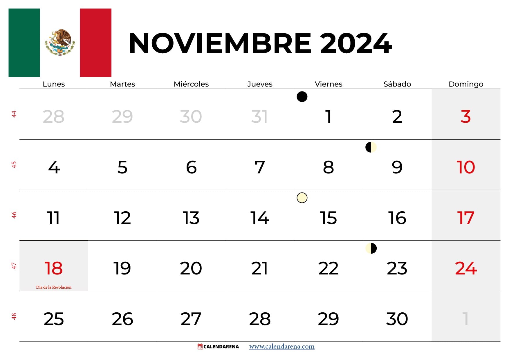 10 plantillas de calendario de noviembre 2024 para imprimir