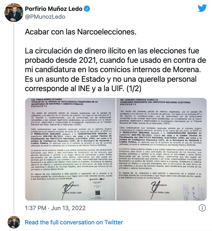 Tuit de Porfirio Muñoz Ledo
