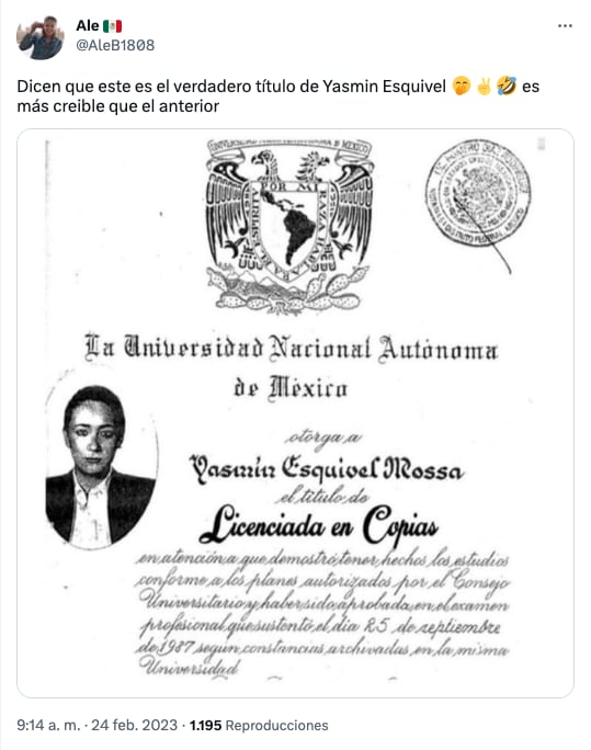Memes a Yasmín Esquivel por plagio de tesis de Doctorado