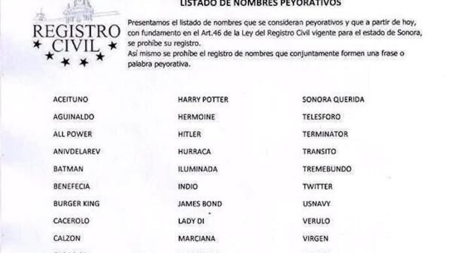 No más Cacerolo ni Gordonia: Aquí la lista de los nombres prohibidos en Sonora