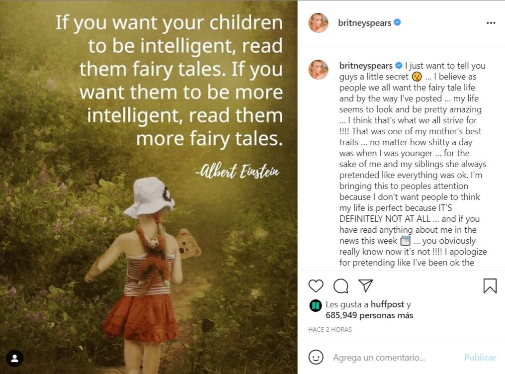 Publicación de Britney Spears en Instagram