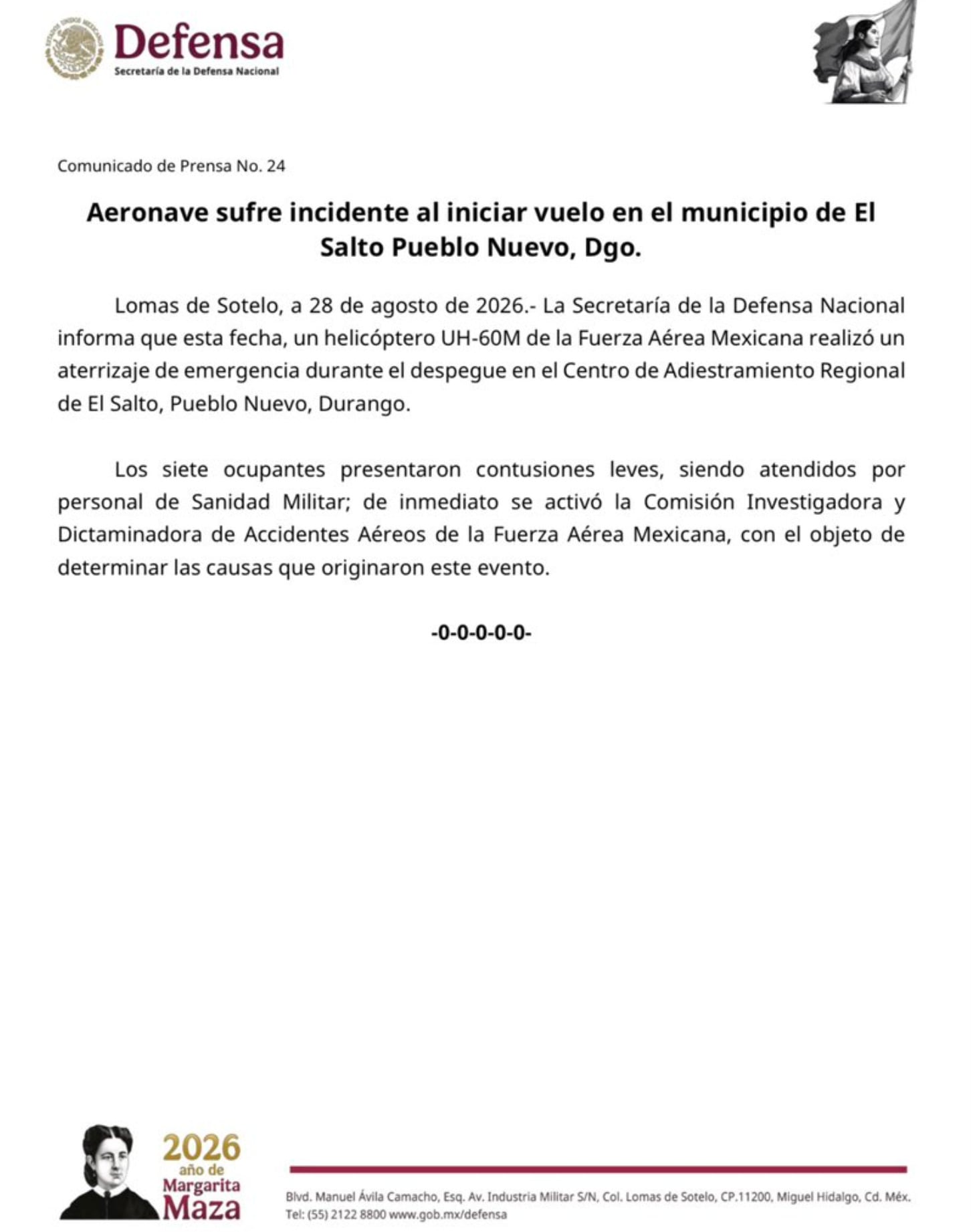 Helicóptero de la Fuerza Aérea Mexicana hizo aterrizaje de emergencia