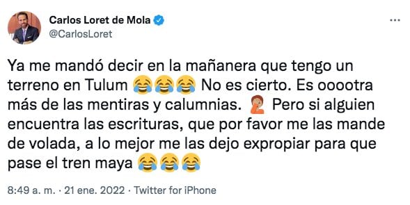 Tuit de Carlos Loret de Mola