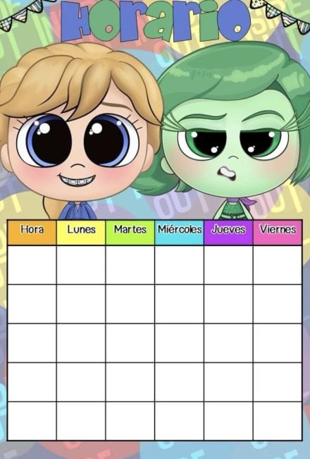 Horario escolar de Intensamente 2 para imprimir de Riley y Desagrado