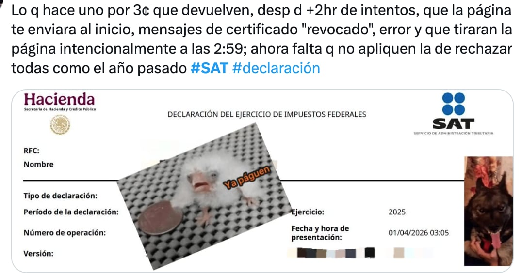 Usuarios reportan fallas en el SAT el 1 de abril 2026