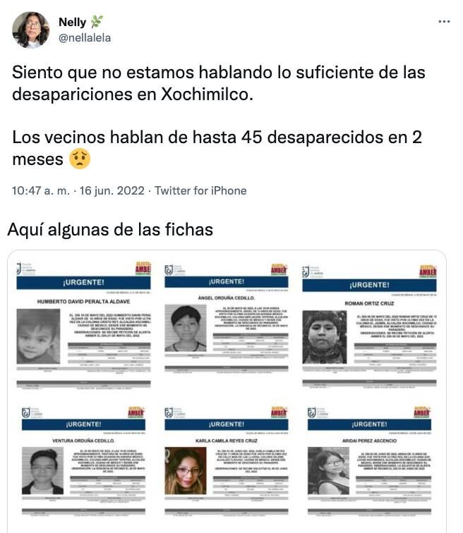 Reportes de desapariciones en Xochimilco