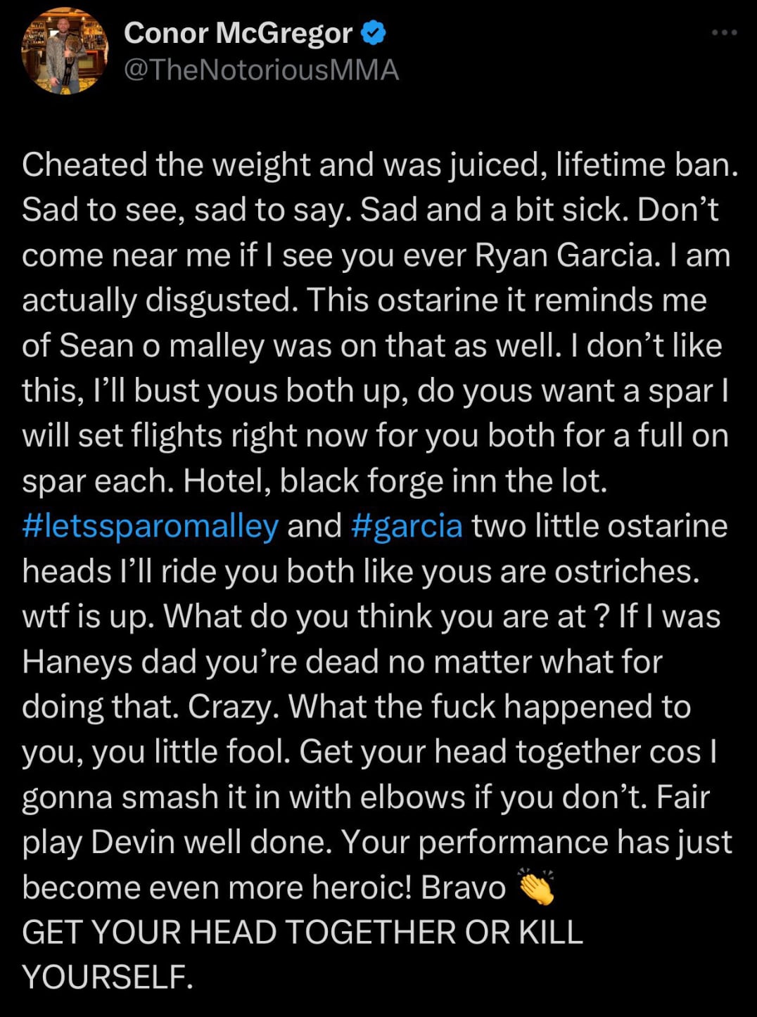 Texto de Conor McGregor