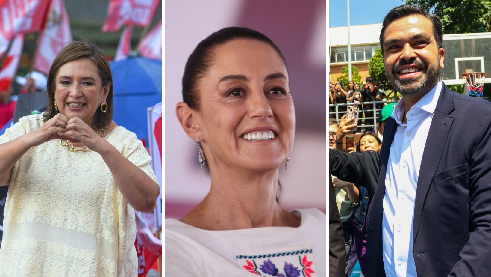 Xóchitl Gálvez, Claudia Sheinbaum y Jorge Álvarez Máynez