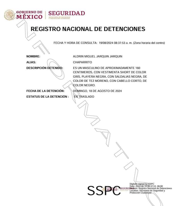Aldrin Miguel Jarquín “el Chaparrito” es detenido