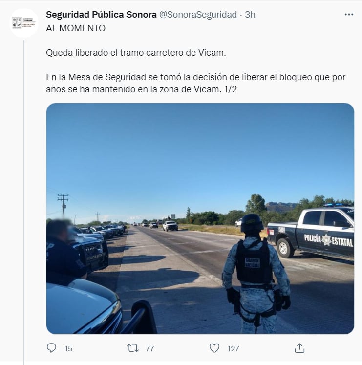 Levantan bloqueo de Carretera Federal 15