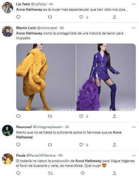 Reacciones a Anne Hathaway para Vogue Hong Kong