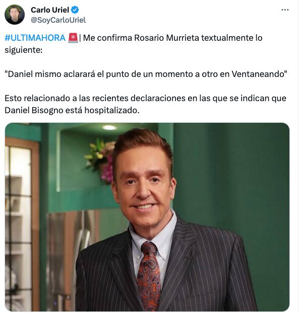 Carlo Uriel informa sobre la salud de Daniel Bisogno.