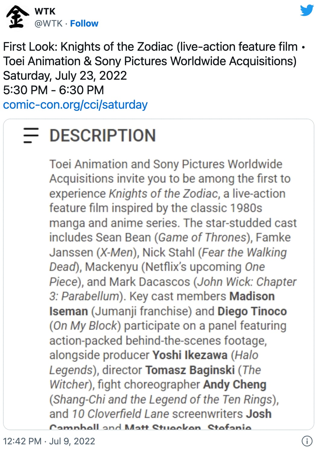 Saint Seiya en la San Diego Comic Con