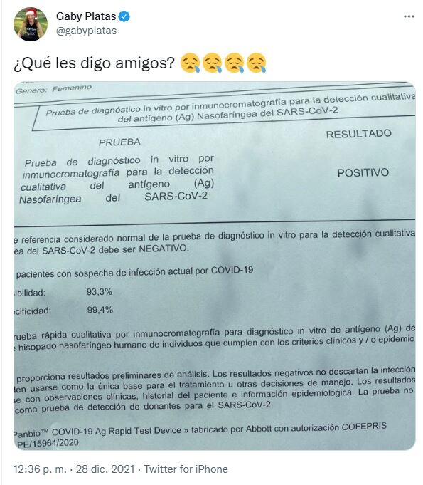 Gaby Platas dio positivovo a Covid-19