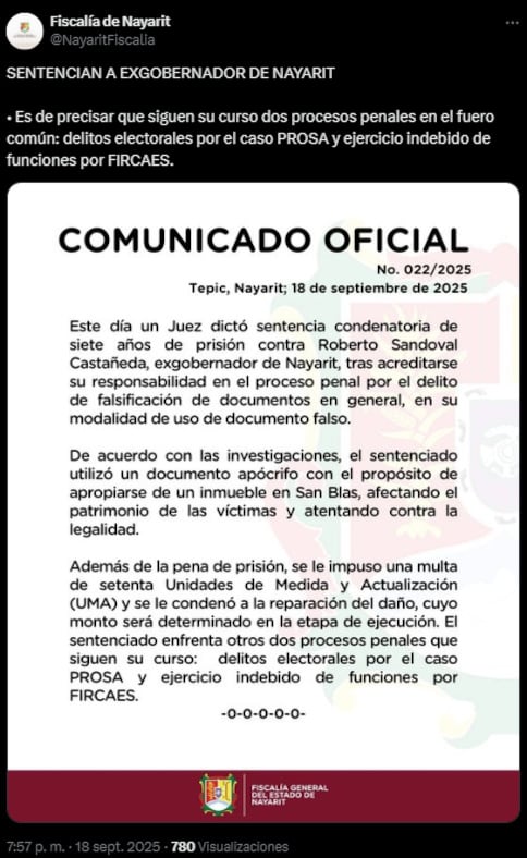 Roberto Sandoval, exgobernador de Nayarit, es sentenciado