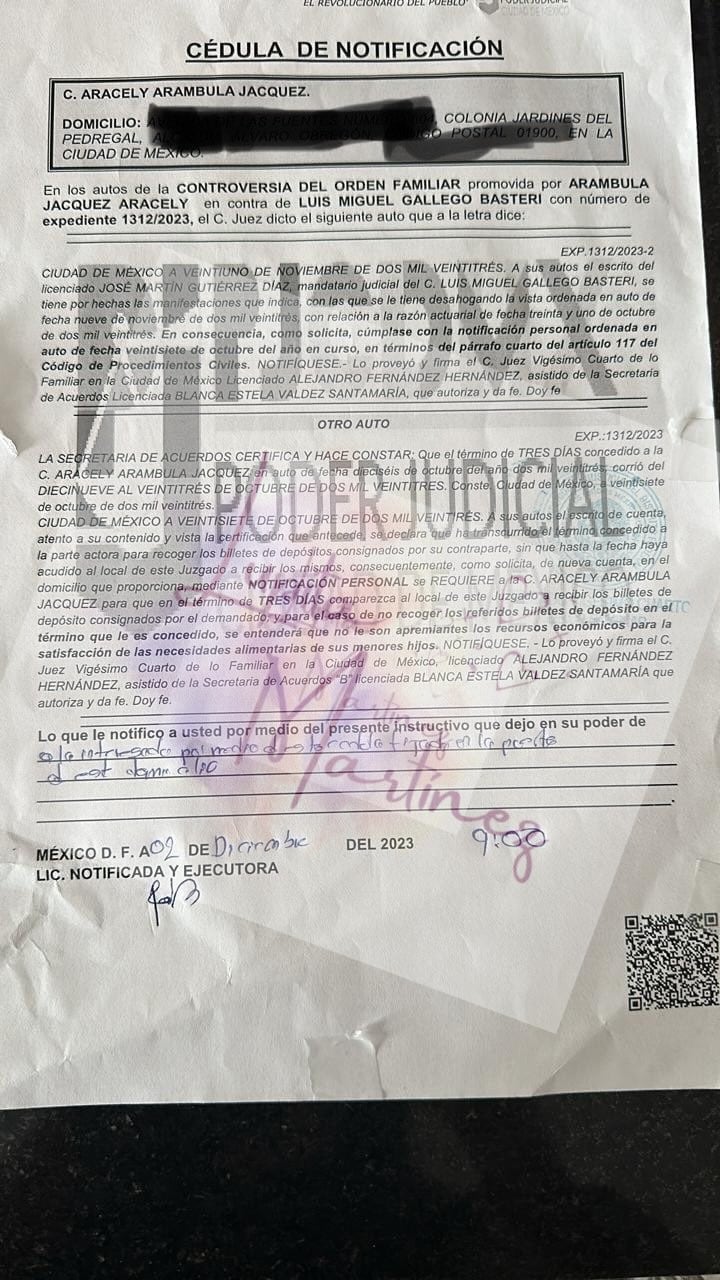 Notifican a Aracely Arámbula, pero en el domicilio equivocado