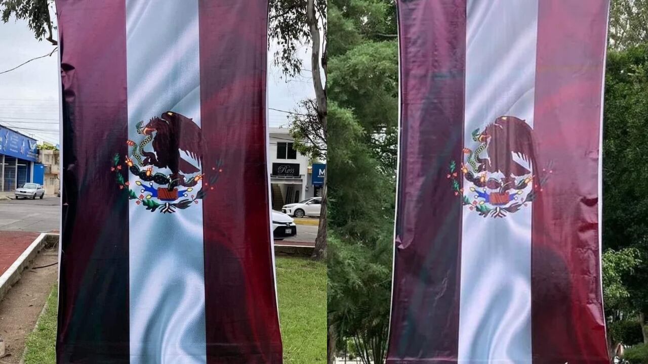 ¿Guiño a Morena? Gobierno de Nayarit pinta de guinda bandera de México por aniversario de los Niños Héroes
