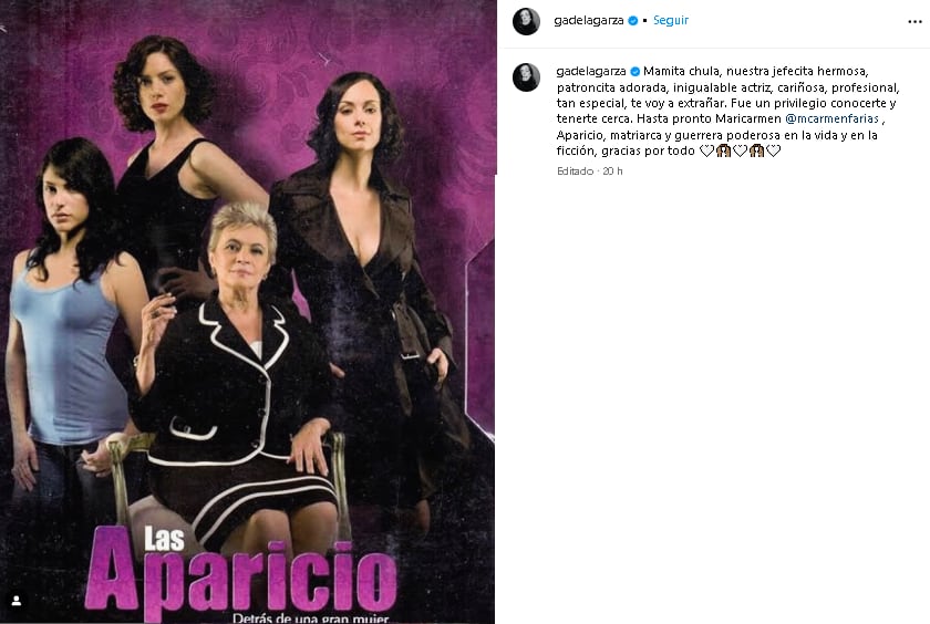 Gabriela de la Garza da el pésame a la muerte de María del Carmen Farías.