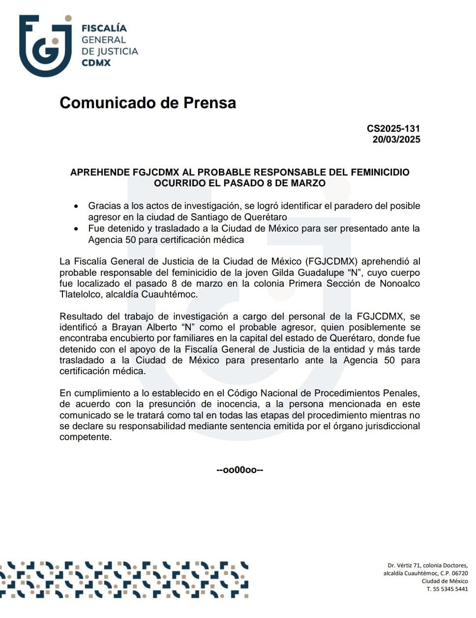 Detienen a presunto feminicida de Gilda Guadalupe.