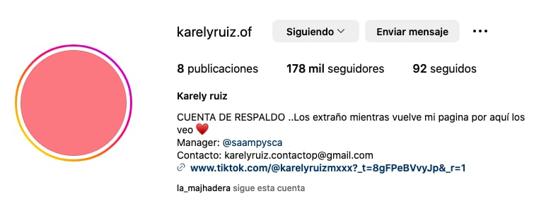 Instagram de respaldo de Karely Ruiz.
