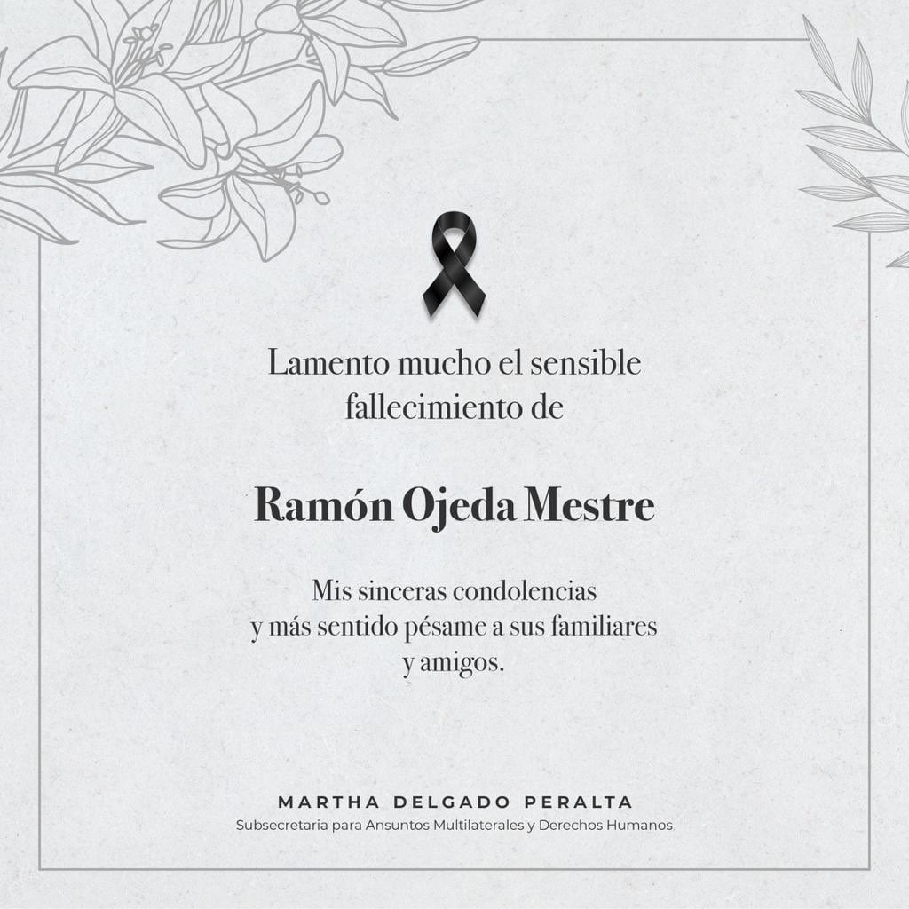 Martha Delgado lamenta muerte de Ramón Ojeda Mestre