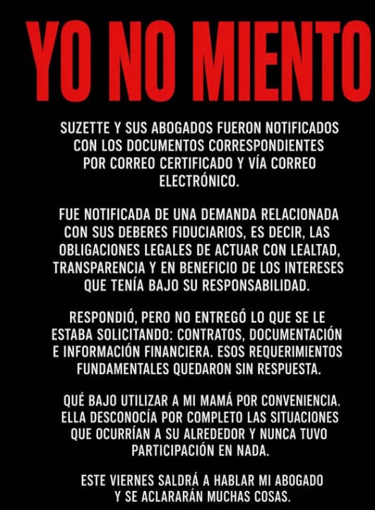 AB Quintanilla respondió al comunicado de su hermana, Suzette Quintanilla