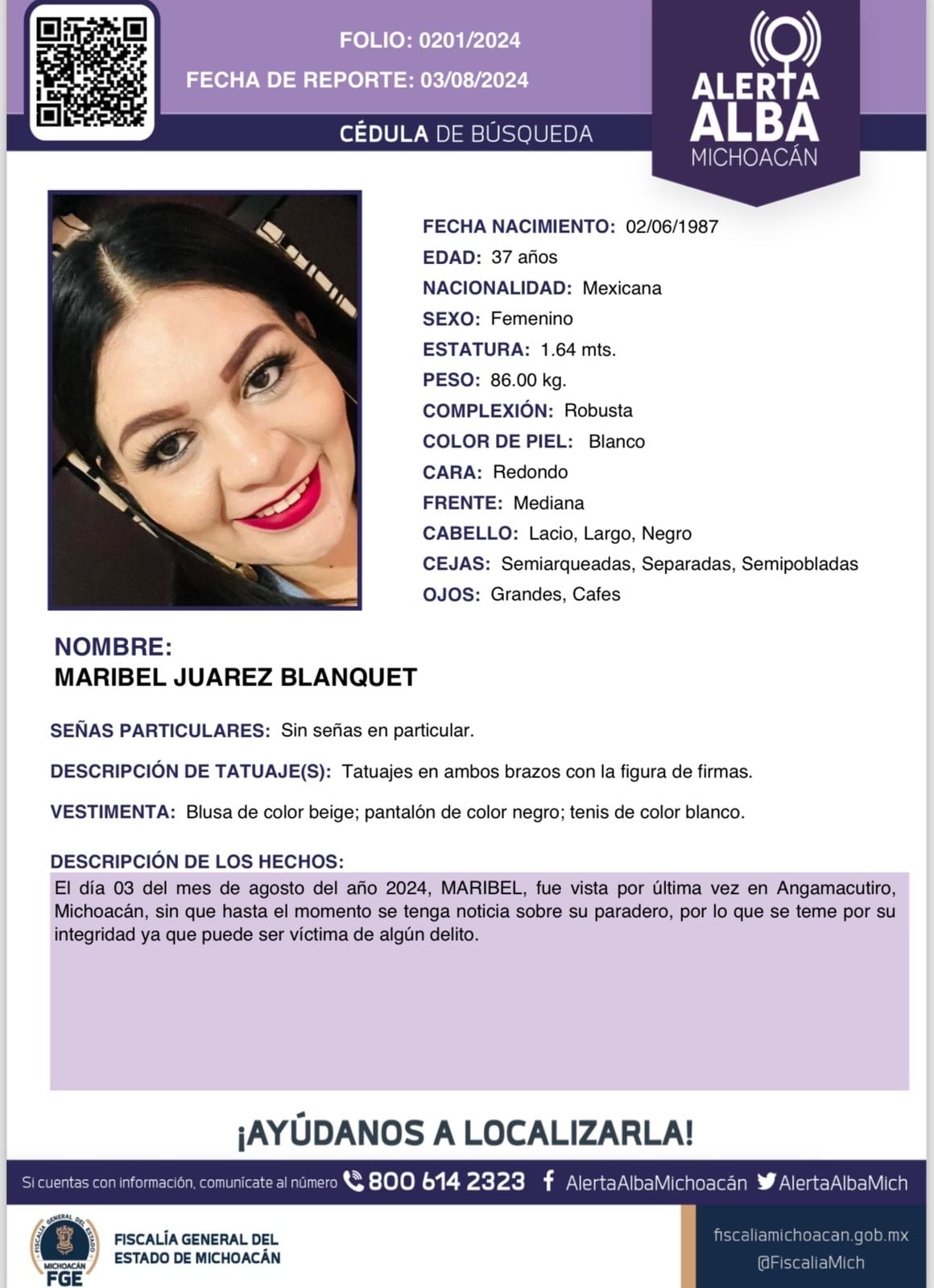 Ficha de búsqueda de Maribel Juárez Blanquet