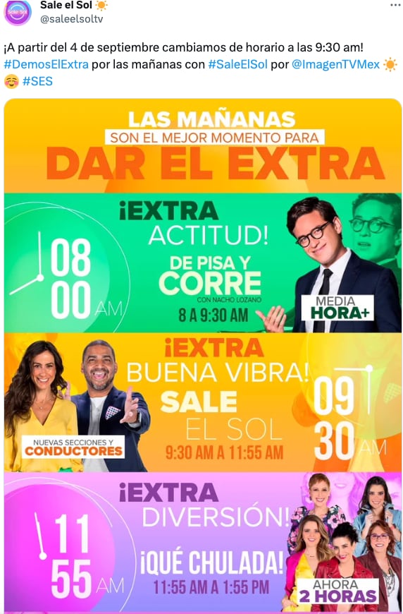 Sale el Sol cambia el horario de su programación