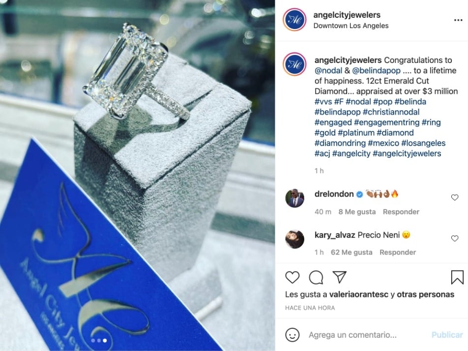 Belinda y Christian Nodal. Anillo de compromiso