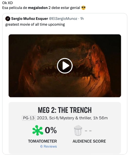 La película de Megalodón 2 y su calificación en Rotten Tomatoes, ha hecho que usuarios quieran verla