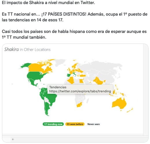 Shakira es tendencia en 17 países