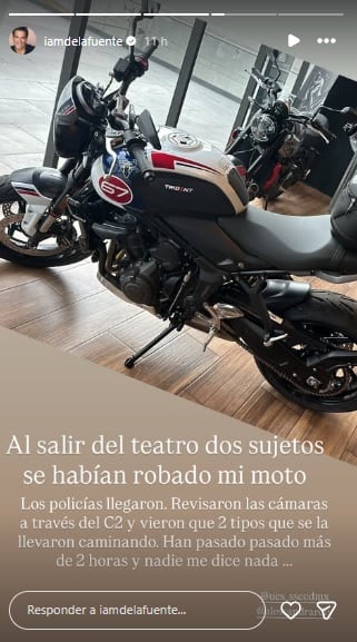Cristián de la Fuente denuncia el robo de su moto en CDMX.
