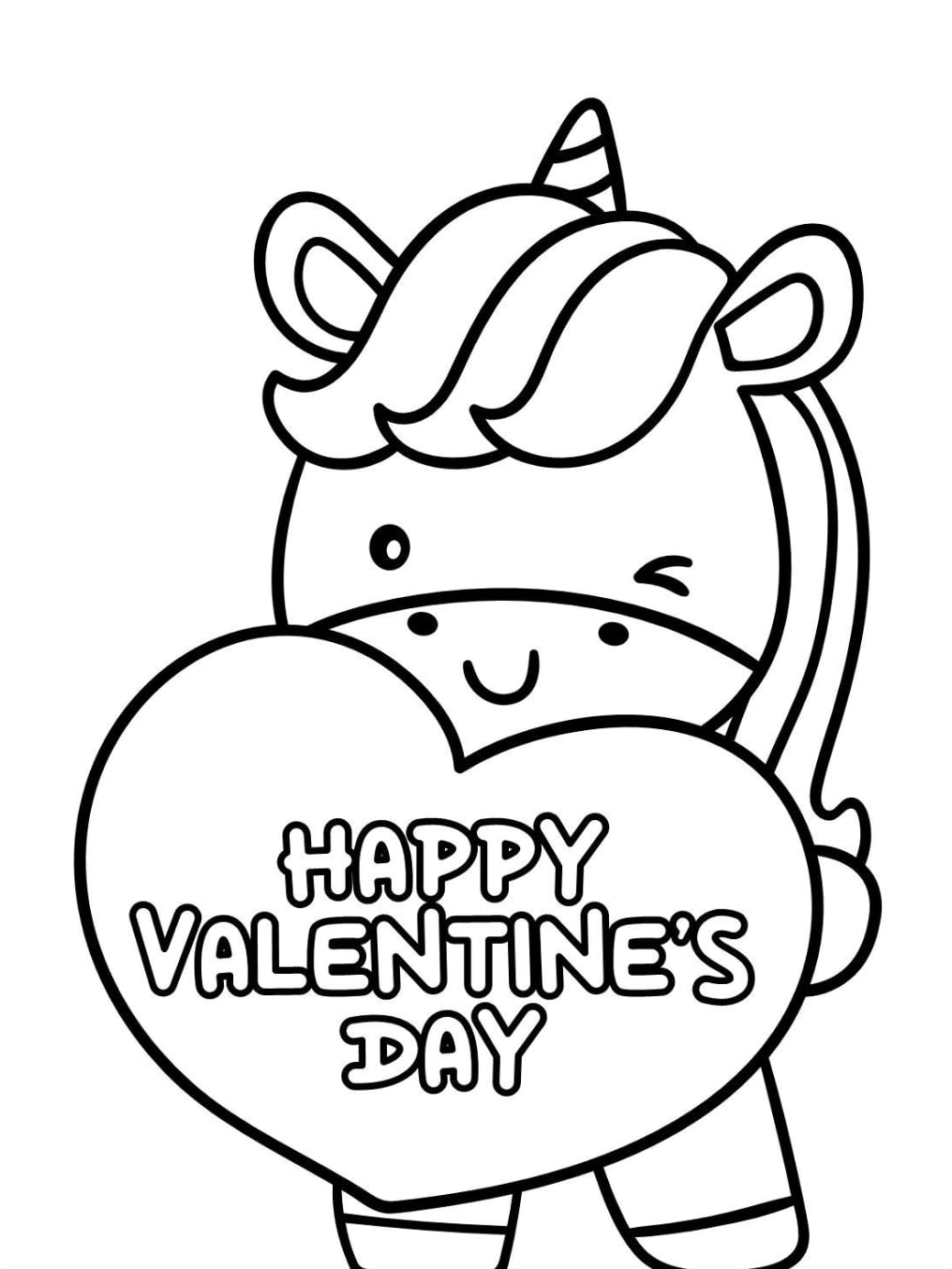 Unicornio de San Valentín para colorear