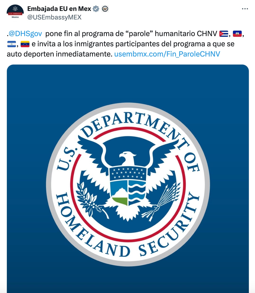 Anuncian fin de programa humanitario y deportaciones de ciudadanos de 4 países
