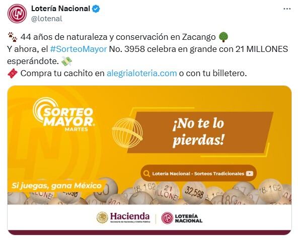 Resultados Sorteo Mayor 3958 de Lotería Nacional: Estos son los números ganadores