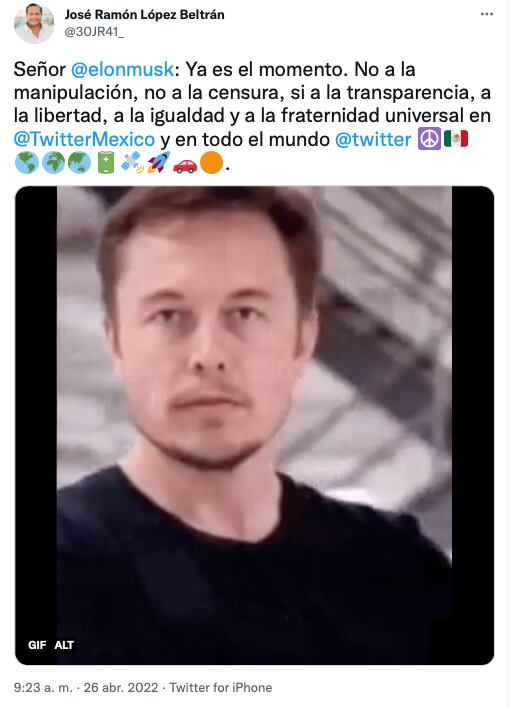 José Ramón López Beltrán pide a Elon Musk limpiar Twitter/@30JR41_