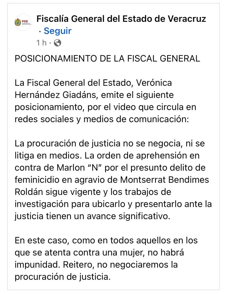 Pronunciamiento de la Fiscalía de Veracruz