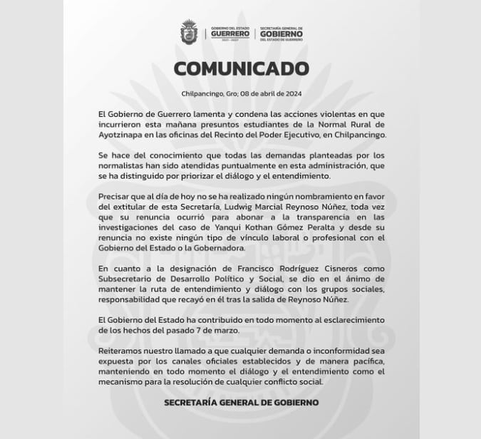 Guerrero condena violencia de normalistas de Ayotzinapa