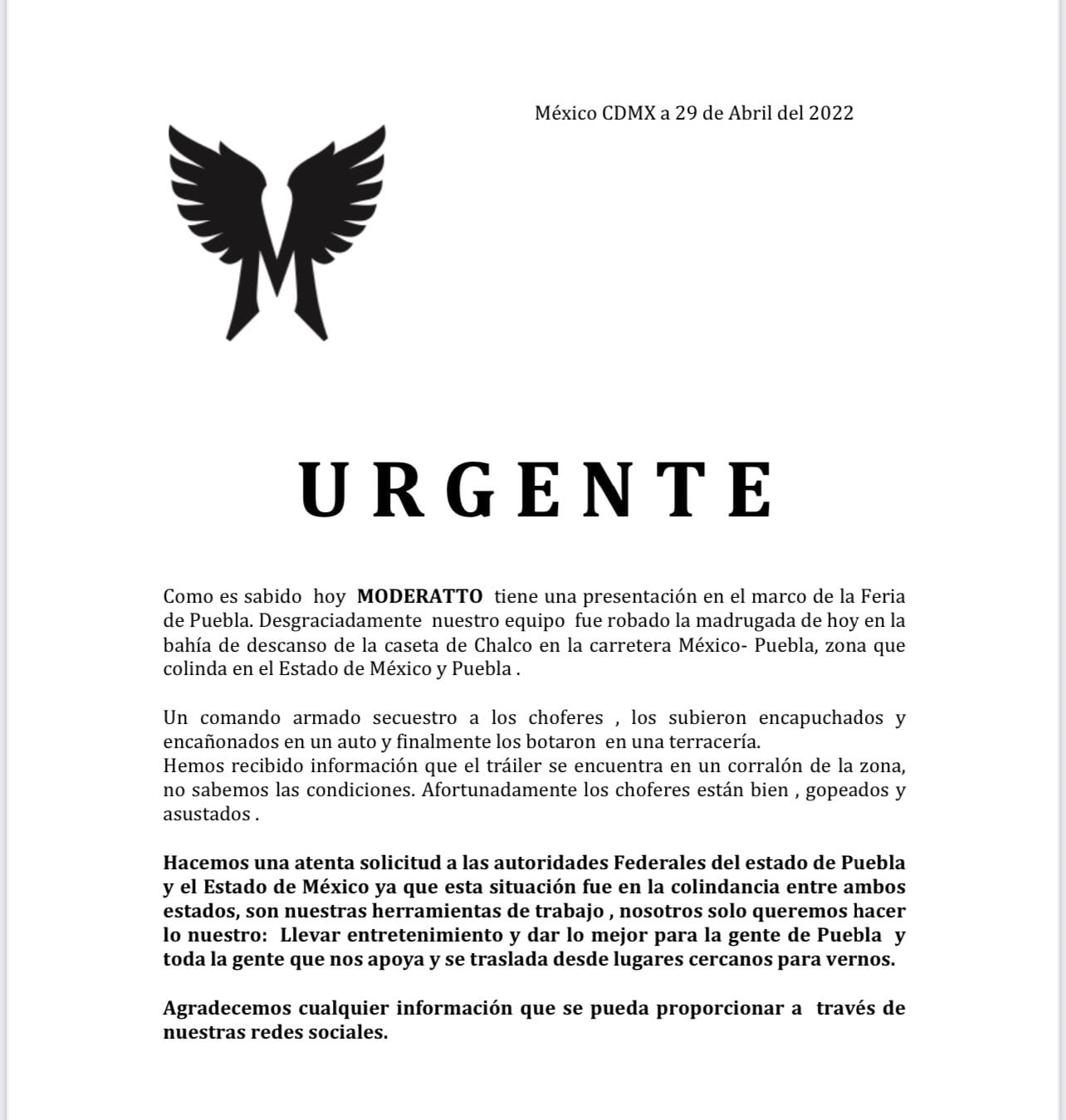 Comunicado de moderatto
