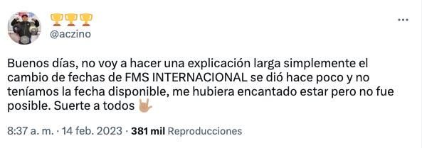 Aczino anuncia que no estará en la FMS internacional 2023