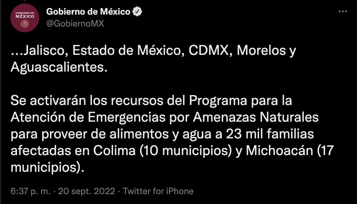 Sismo del 19 de septiembre de 2022 dejó más daños en Colima y Michoacán