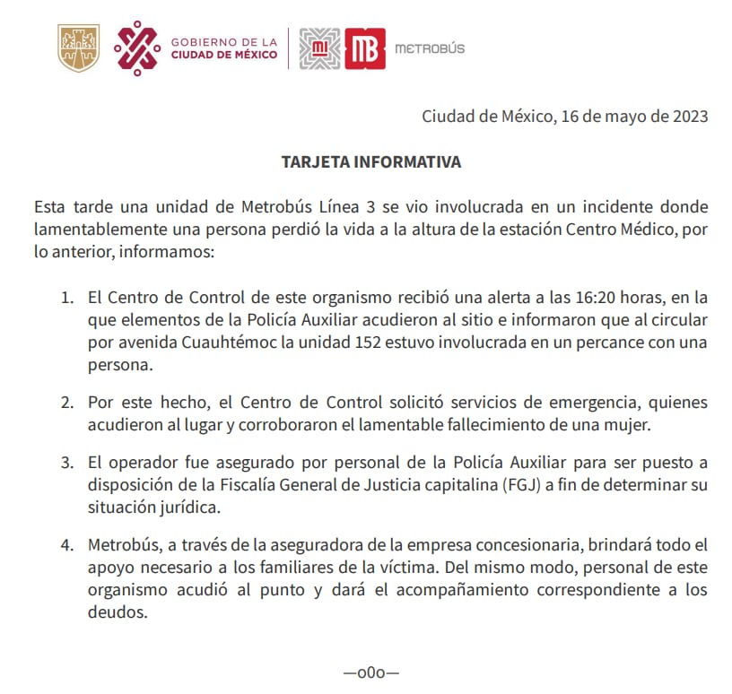 METROBÚS, ACCIDENTE LÍNEA 3