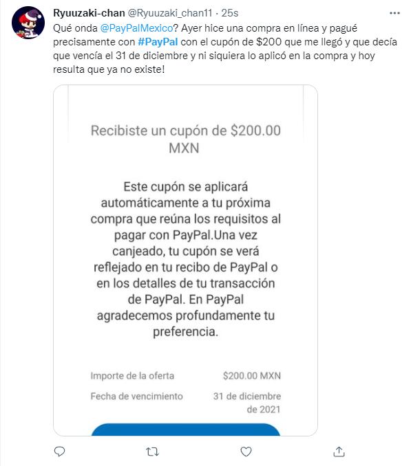 Reclamación a PayPal por no dejar cobrar cupón de 200 pesos