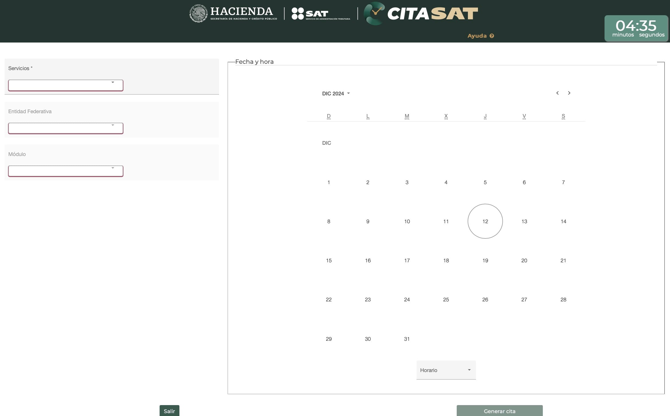 Revisar disponibilidad de citas del SAT