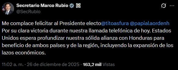 Estados Unidos busca fortalecer la relación económica con Honduras tras llegada de Nasry Asfura