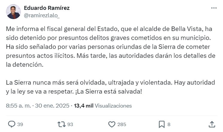 Rosember N, alcalde de Bella Vista, detenido