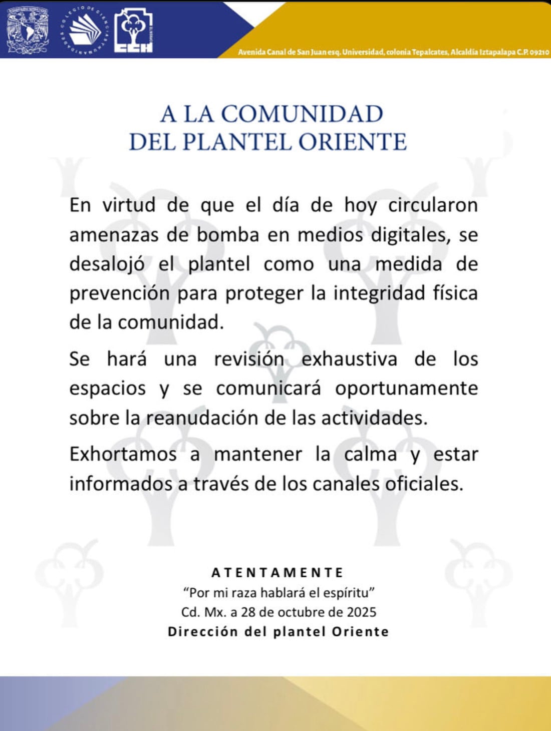 CCH suspende actividades tras amanezca de bomba en el plantel