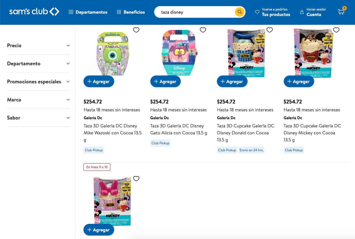 Colección de tazas de Disney en Sams Club